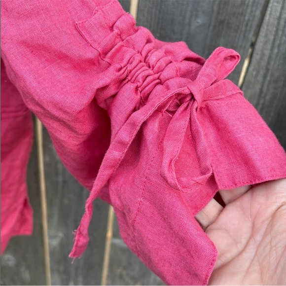 EUC John Mark Linen Ruched Sleeve
Button Front Wired Collar Top Deep Rose 3X - Picture 5 of 8